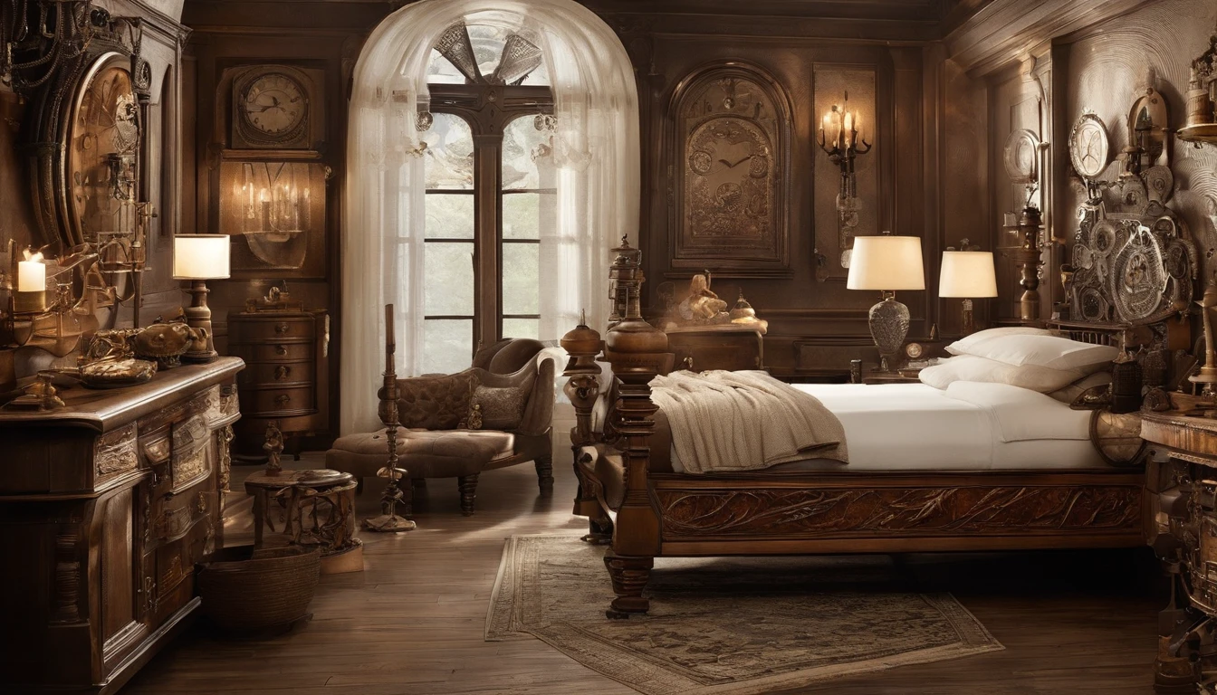 victorian, inn, bedroom scene, white and brown accents