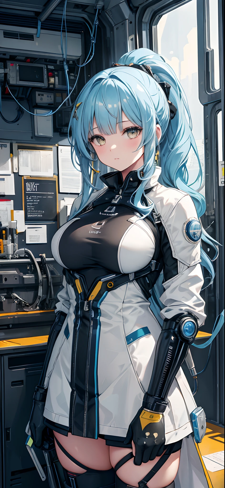 NSFW, 1girl, official anime art illustration, tiger ears, white hair, boob, (glowing blue eyes), space suit, (girl inside grocery store aisle), perfectly photorealistic, incredibly detailed, 8k, UHD, masterpiece, best quality, ultra detailed, intricate,