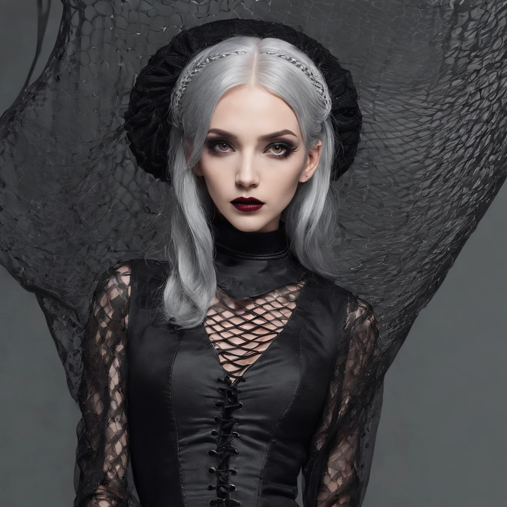 Girl with gothic net symbolic clothes，Gray hair, Hot babe with big