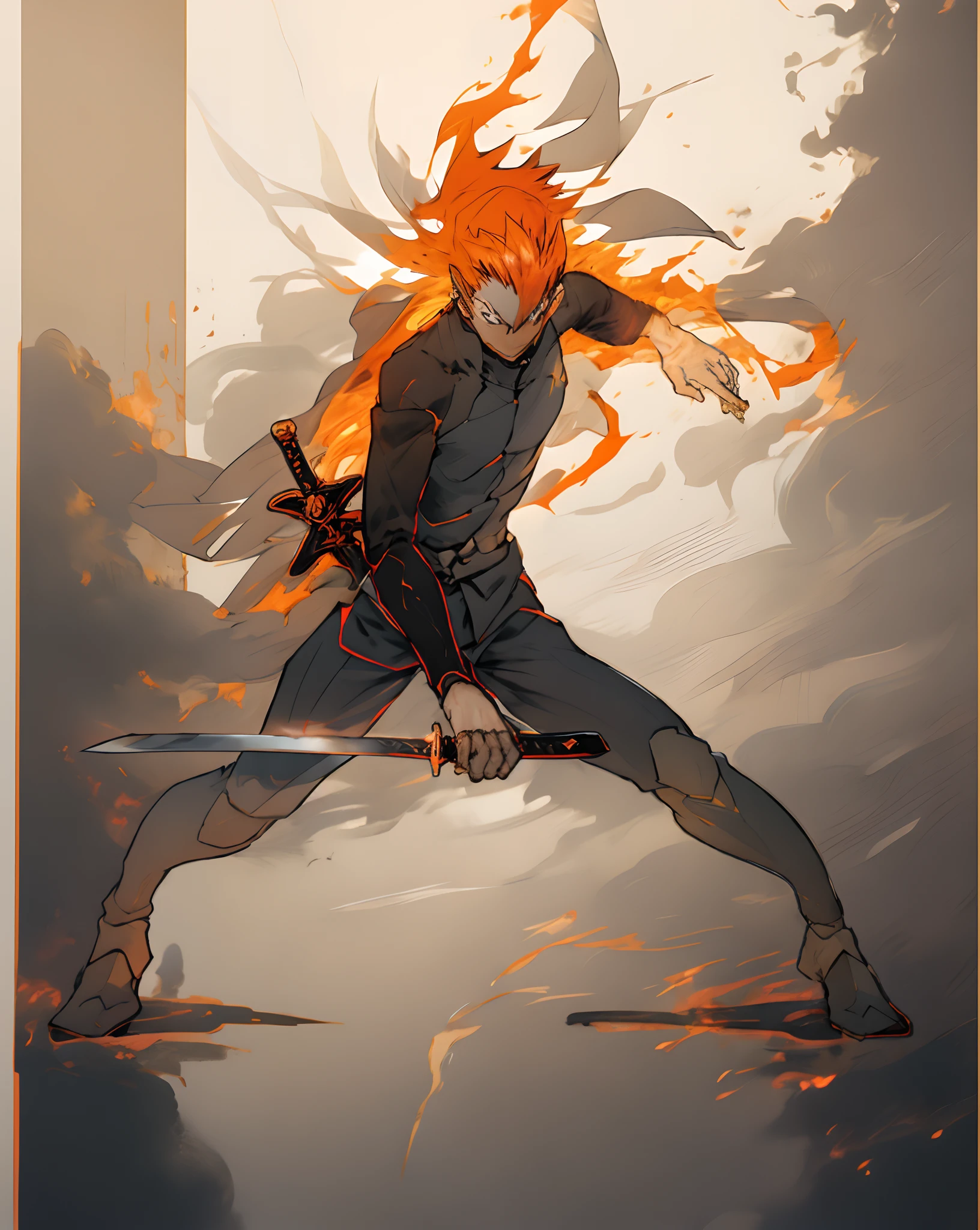 anime, anime, anime boy, fire, fire, sword, sword, sword, sword, sword, sword, sword, sword, sword, sword, sword, ichigo kurosaki, fire!! full body, katekyo hitman reborn, ichigo, anime style like fate/stay night, orange - haired anime boy, anime wallaper, fire behind him