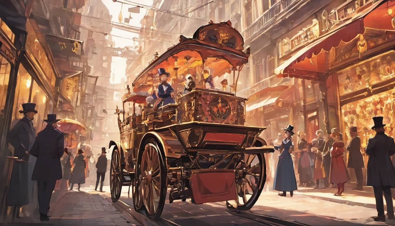 victorian city, bustling streets, carriages, steampunk