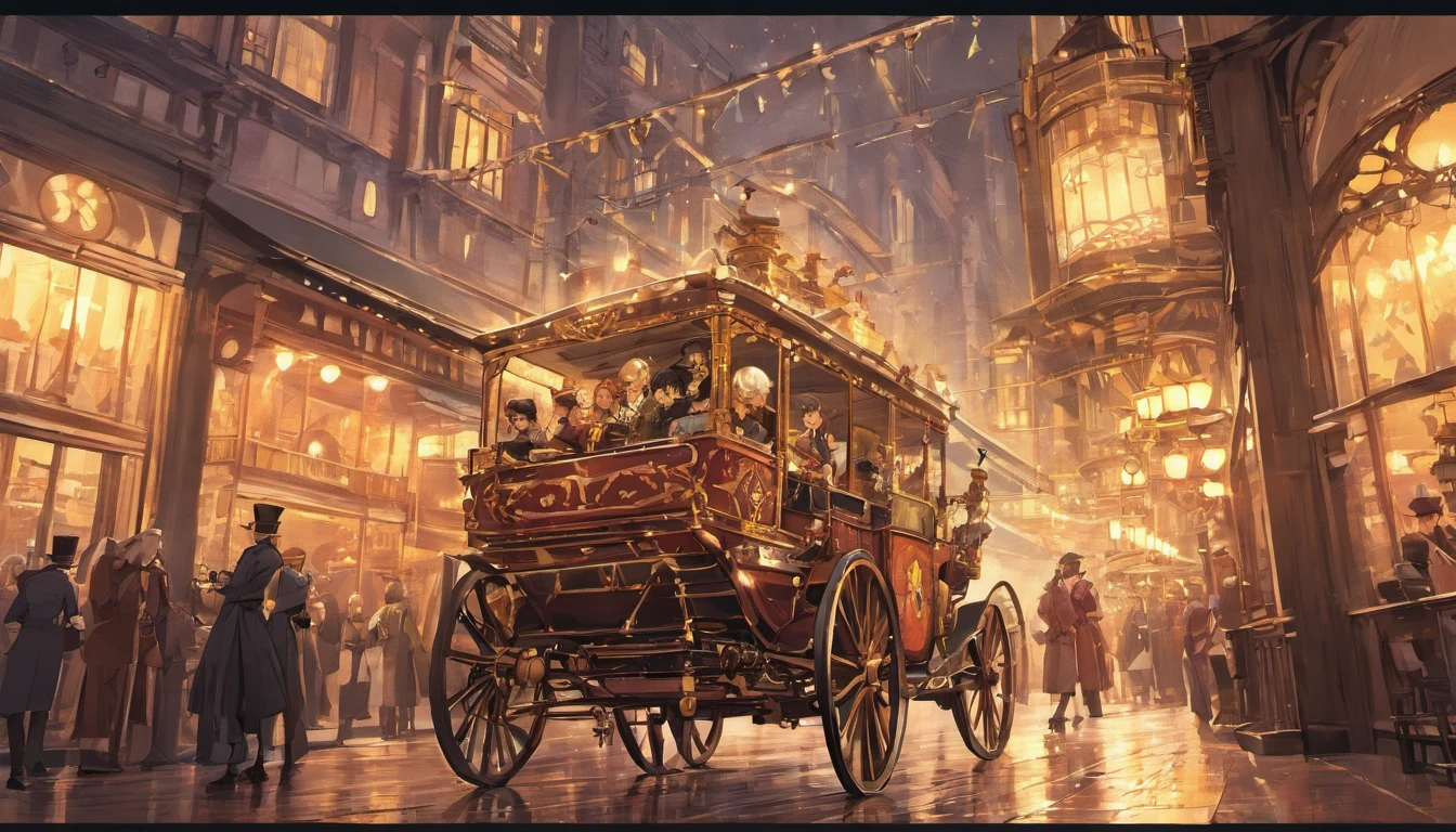 victorian city, bustling streets, carriages, steampunk