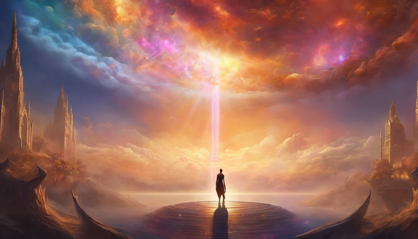 The Rapture ,Thousands of people are floating in the air,Standing on the clouds, Thousands of people are dressed in white, Raise your hands and sing hymns to praise God. The scenes are magnificent and surreal. (Best Quality, 4k, 8K, high resolucion, Masterpiece:1.2), Ultra-detailed, (realisitic, Photorealistic, Realistis:1.37), portrait of a, Vivid colors, studio lit, Sharp focus, physics based rendering, extreme detail description, Biblical Topics, grand ambience, radiant light.