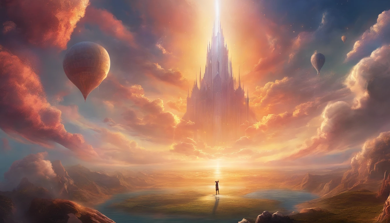 The Rapture ,Thousands of people are floating in the air,Standing on the clouds, Thousands of people are dressed in white, Raise your hands and sing hymns to praise God. The scenes are magnificent and surreal. (Best Quality, 4k, 8K, high resolucion, Masterpiece:1.2), Ultra-detailed, (realisitic, Photorealistic, Realistis:1.37), portrait of a, Vivid colors, studio lit, Sharp focus, physics based rendering, extreme detail description, Biblical Topics, grand ambience, radiant light.