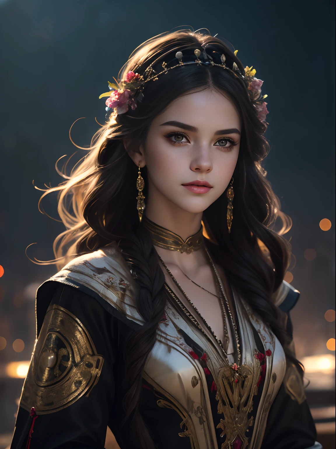 (((realistic painting))), (full body: 1.5), (amazing glamour)) fairy fairies (((Selena Gomez:Emma Watson:0.8))) adult lady, 30 years old lady, mature and sexy,at the renaissance festival, ((perfectly feminine face)), (+colorful wavy long hair), (+ Glittering freckles), (glitter), iridescent, flowing dress, intricate, 8k, highly detailed, volumetric lighting, digital painting, strong, sharp focus, (art by artgerm and rutkowski and alphonse mucha), (cloth simulation), (wind), cgsociety, good anatomy, great lighting, subsurface scattering, award winning, masterpiece, (perfect skin texture),(( Shining Skin)), ((realistic)), (style-sylvamagic:0.5), (nighttime), ( dark), (backlit) , (Style-NebMagic style night sky),