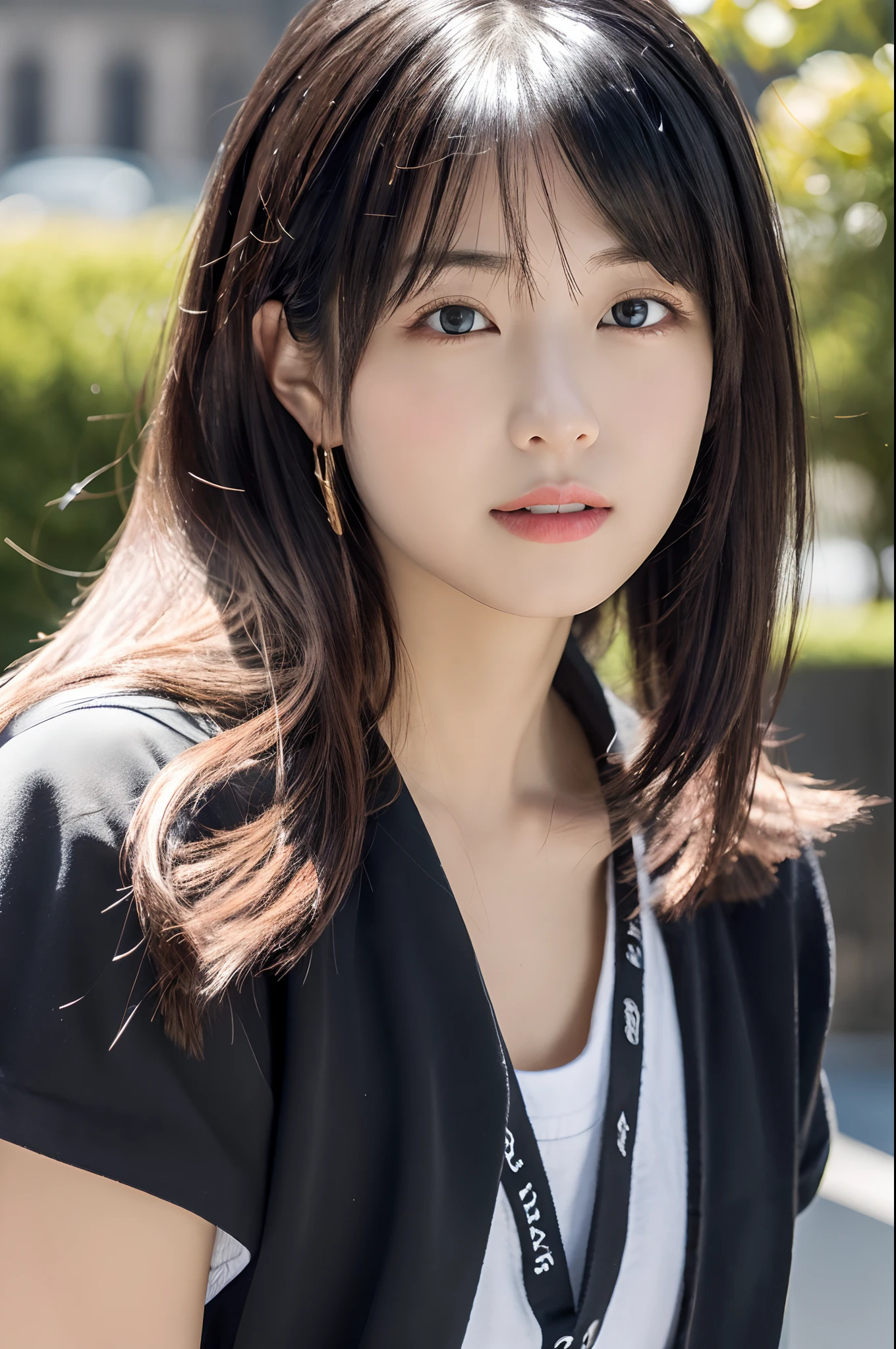 , Blown by the long wind [blue-black:.3] hair,Looking at Viewer, (masutepiece:1.3), (8K, Photorealistic, Raw photo, Best Quality: 1.4), Japanese, (1girl in), Beautiful face, (Realistic face), (Black hair, Short hair:1.3), Beautiful hairstyle, Realistic eyes, Beautiful detailed eyes, (Realistic skin), Beautiful skin, Attractive, 超A high resolution, A hyper-realistic, Highly detailed, Golden ratio,、乃木坂アイドル、韓国アイドル、hposing Gravure Idol、女優、25-years old、tall、resturant、Italy、Americans、Australia、