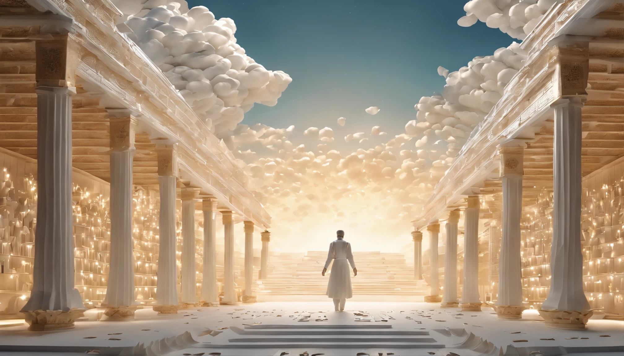 The Rapture ,Thousands of people are floating in the air,Standing on the clouds, Thousands of people are dressed in white, Raise your hands and sing hymns to praise God. The scenes are magnificent and surreal. (Best Quality, 4k, 8K, high resolucion, Masterpiece:1.2), Ultra-detailed, (realisitic, Photorealistic, Realistis:1.37), portrait of a, Vivid colors, studio lit, Sharp focus, physics based rendering, extreme detail description, Biblical Topics, grand ambience, radiant light.