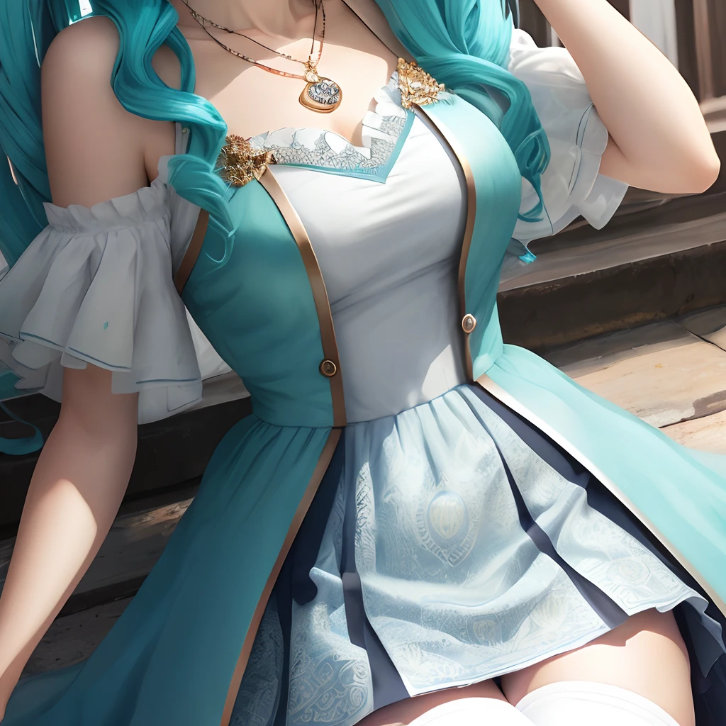 her hair is flower, hatune miku, acrylic paint, extremely fine and beautiful, idol, Close-up of girl, looking at viewers, focus on eyes, head tilt, Bloody, slender waist, Beautiful detailed girl, young, messy long hair, messy hair, Air bangs, hairs between eyes, low twintails, Lateral braid, baby blue hair, colored inner hair, gemological hair, extremely detailed cute anime face, arrogant smile, furrowed brow, beautiful detailed Glass eye, open mouth, human hands, medium breast, white thighhighs, pale blue eyes, Smooth skin, hair and clothes is flower, extremely detailed gorgeous tiara, gem necklace, angel wings, intricated filigree, Exquisite cloth, short sleeves, white skirt, whitefootwear, torn clothes, Bare shoulder, finely detailed cloth, beautifuly color Clothes, dream, bright, beautiful detailed glow, Nan Wusan, Colorful deliciousness, wallpaper, wallpaper, wallpaper,