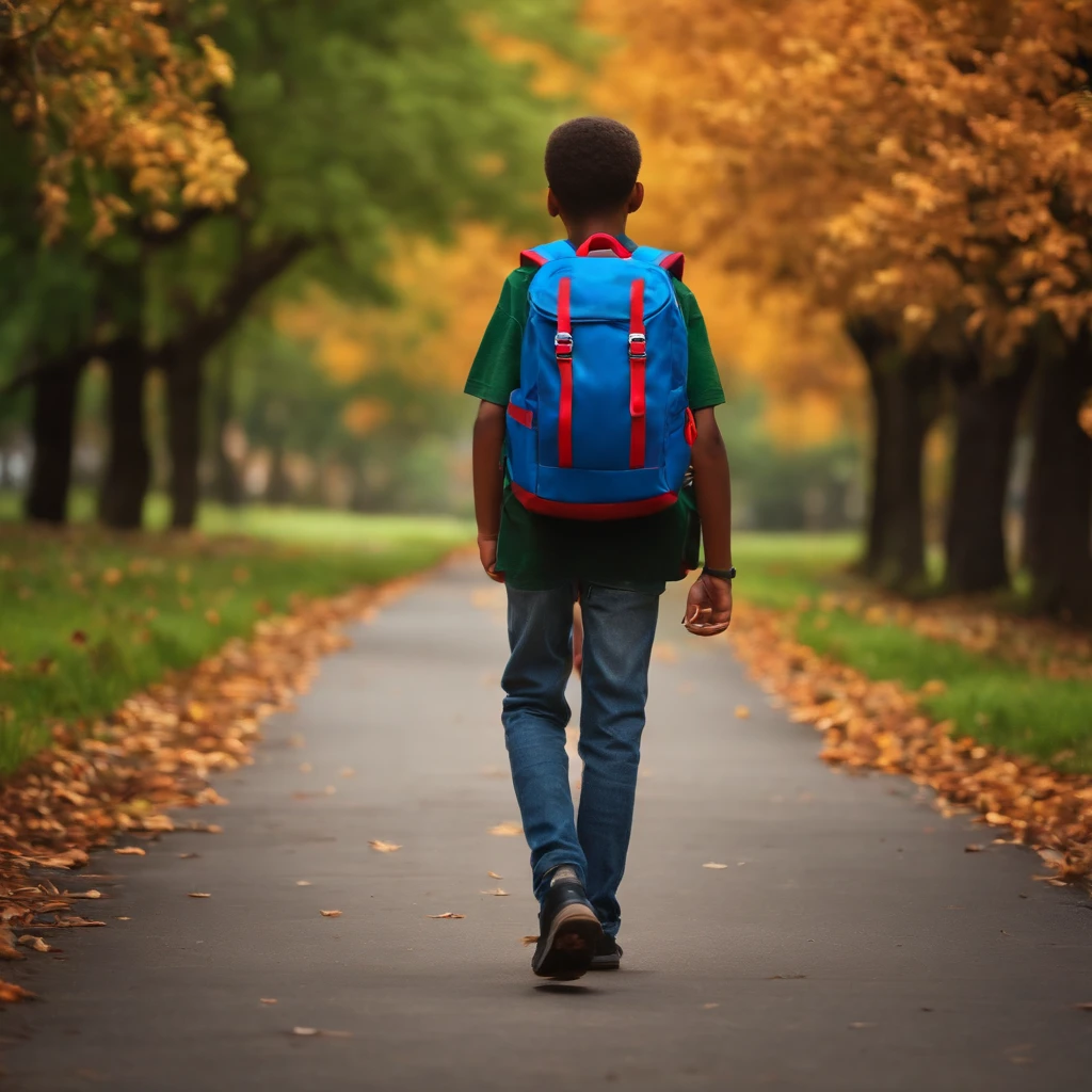 A middle school student,Carry a backpack,Walking on the school road