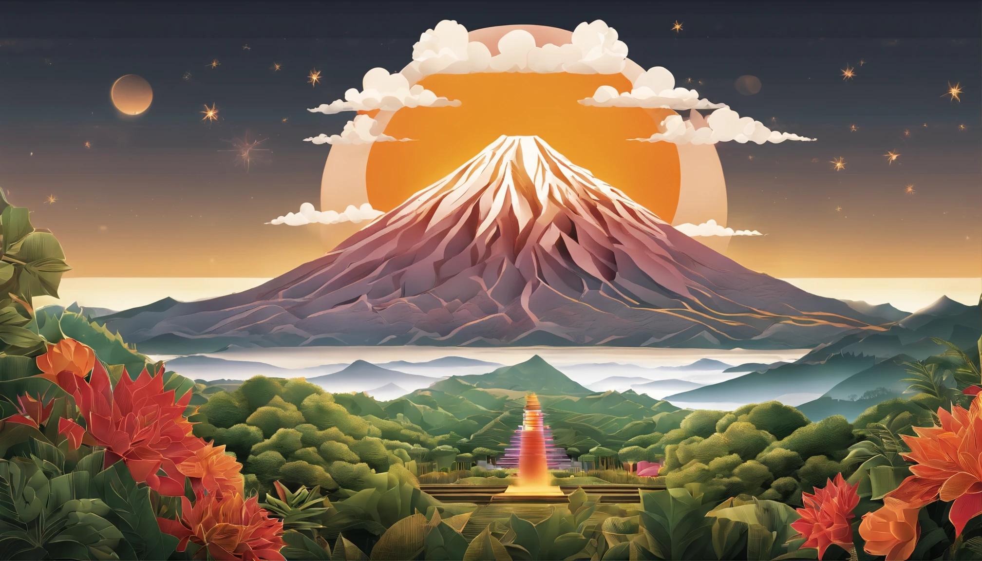 In a breathtaking display of raw natural beauty, a majestic volcano stands towering in a lush and vibrant landscape, symbolizing the incredible power of self-healing and regeneration. Earth's astonishing ability to repair itself is depicted in a visually stunning scene, where a volcanic eruption gives birth to new life and flourishing ecosystems. As lava flows down the mountain, it transforms barren land into fertile ground, nurturing new forests and promising a bright future for the diverse flora and fauna. The volcano emanates an ethereal glow, showcasing the essence of renewal, healing, and rebirth that our planet embodies.