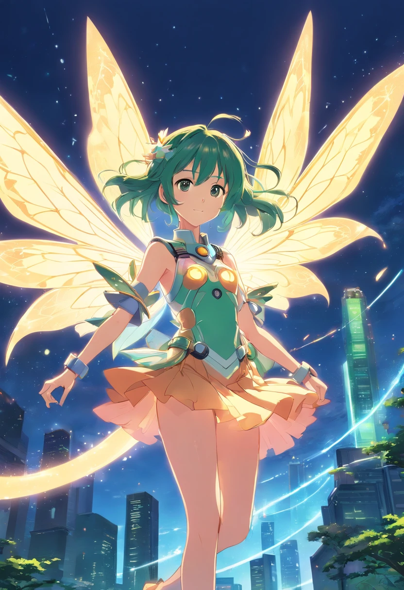 create a drawing of a magical robot fairy in cartoon anime style