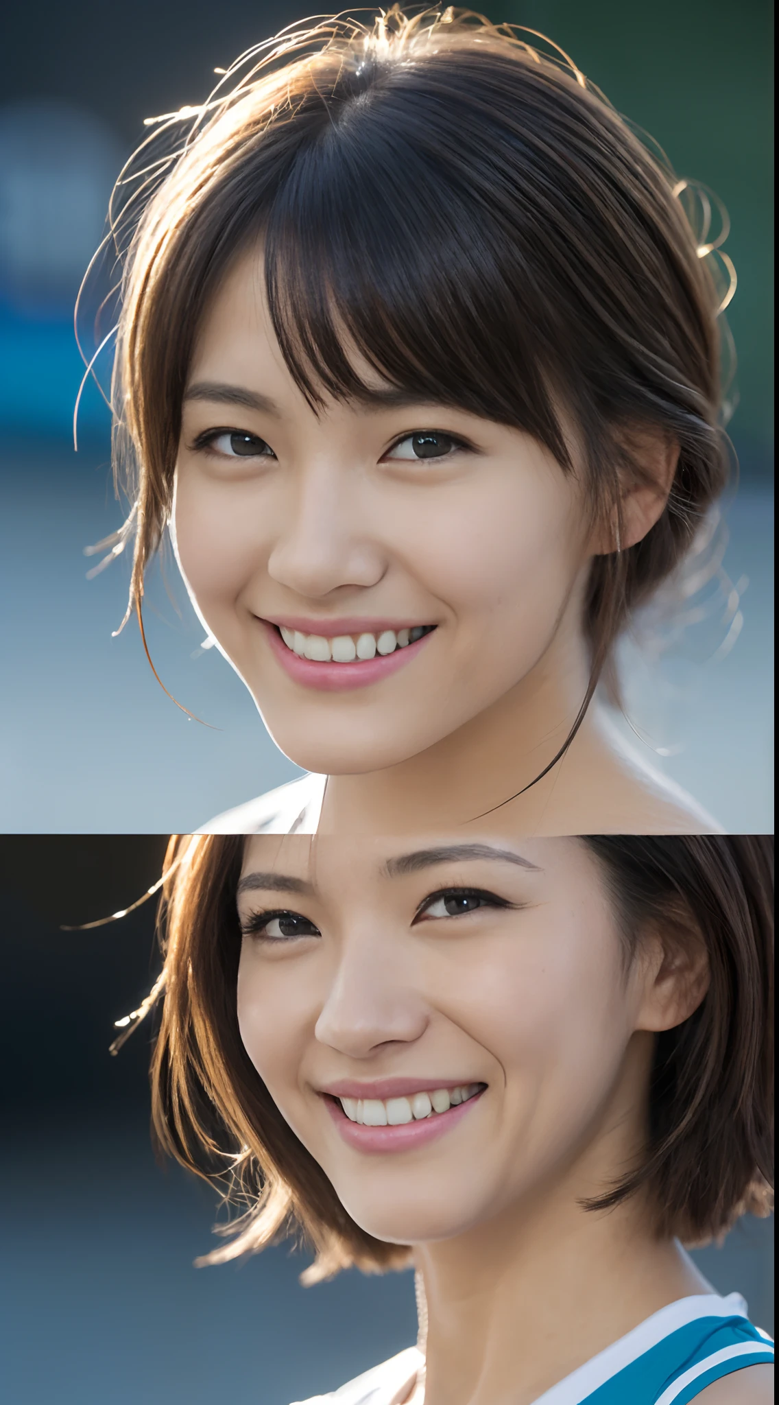 (onoff),((masutepiece:1.2), (Best Quality:1.2), (Extremely detailed:1.2), (ultra-detailliert), 1girl in, Japanese,Raw photo,(Authentic skin texture:1.1),Looking at Viewer,Detailed skin of a smile, Intricate details,Bangs,Medium Hair,Mature women
break
Put your palm to your eye:1.3 ,Midnight Athletics Stadium