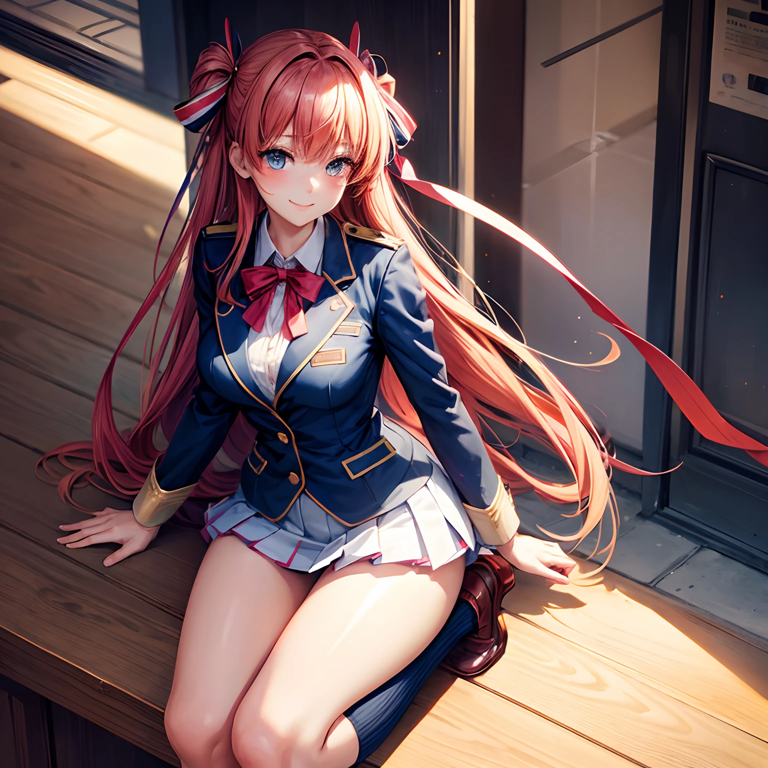 a beauty girl,Ribbon on uniform,blazers,A smile,girl,long,anime a girl,top-quality,Colossal tits,masterpiece,Excellent style,Erotic Cute,long,超A high resolution,beautiful a girl,Lovely girl,multicolored hair,Loose socks,Perfect beauty