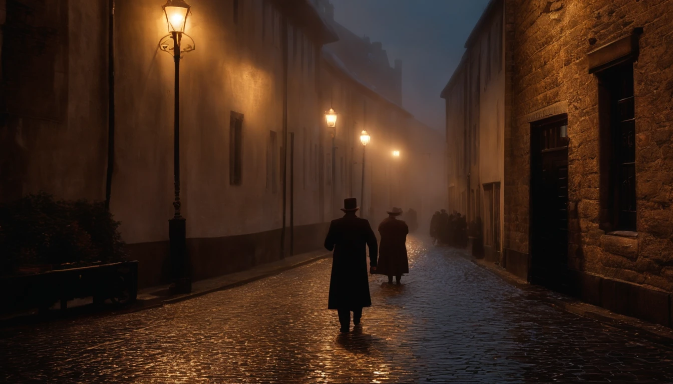 best quality. Um mafioso, an expression of astonishment on his face, It's standing at midnight on the damp cobblestones of a small English mill town in the year 1905. He's looking up at the sky, And flooding it is a huge luminous object, um elipsoide brilhante.