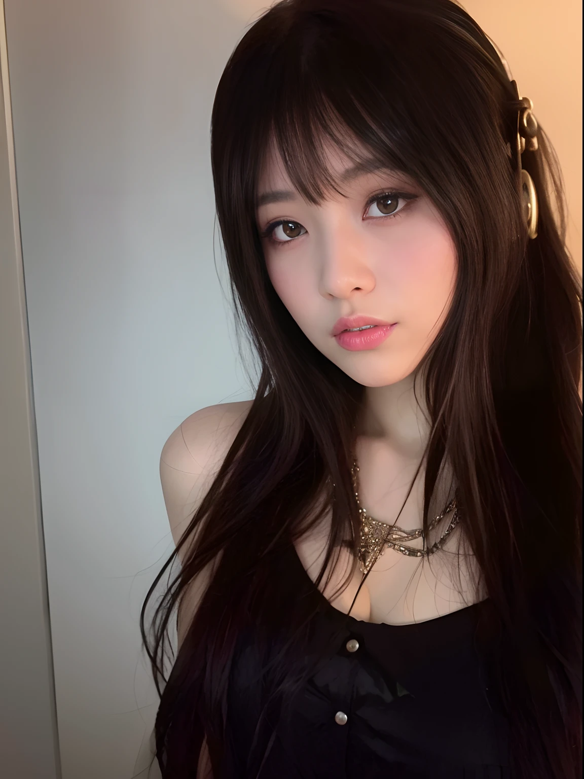 Arakfi Asian woman,Long black hair and black blouse, ulzzangs, Korean girl, She has black hair,By bangs, cruel korean goth girl, jisoo from blackpink, beautiful Korean women, kanliu666, jisoo of blackpink, portrait of female korean idol, wan adorable korean face, Gorgeous young Korean woman, portrait of jossi of blackpink
