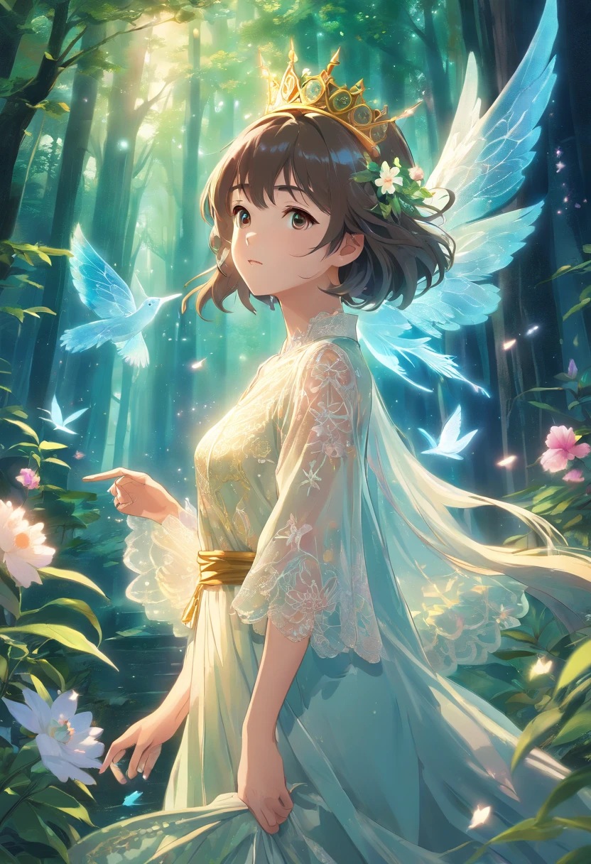 (Best quality,4K,8K,A high resolution,Masterpiece:1.2),Ultra-detailed,(Realistic,Photorealistic,photo-realistic:1.37),Tarot card reading, Glamourous Fairy, Enigmatic Atmosphere, a magical forest, ethereal glowing, Vibrant colors, Intricate details, Otherworldly creatures, Whimsical elements, Mysterious symbol, Surreal beauty, Enchanting aura, Fantastic environment, mythological creatures, Divine light, ethereal wings, captivatinggaze, Delicate lace dress, ornate crown, Delicate flowers, captivating posture, Mystic energy, Ancient wisdom, Strong intuition, tarot cards, Mysterious Shadows, celestial background, Sparkling gemstones, Hidden meaning, Transformative experiences, spiritual connection, Magical powers, fortunes told, Elemental magic, Cosmic forces, ancient rituals, Invisible territory, Mysterious fate, Enchanting adventure, Whimsical landscape