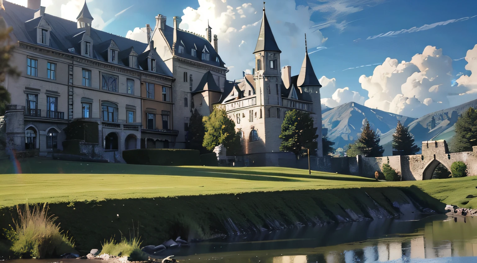 Excellent, Masterpiece, High Resolution, Fine Detail, High Resolution, High Resolution, Wallpaper, Castle, Outdoor, Multiplayer, 16K, HDR, High Resolution, Depth of Field, (Film Grave: 1.1), Bocon, Primetime, (Lens Halo), Vignette, Rainbow, (Grading: 1.5), Vista