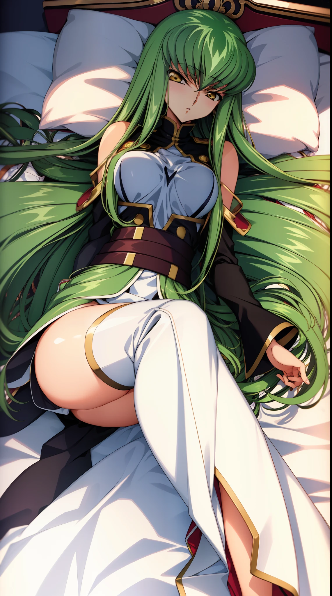 (masterpiece, best quality), intricate details,
1girl, cc_codegeass, hair between eyes, very long hair, white suit
bedroom, laying on bed, on back, sleeping,