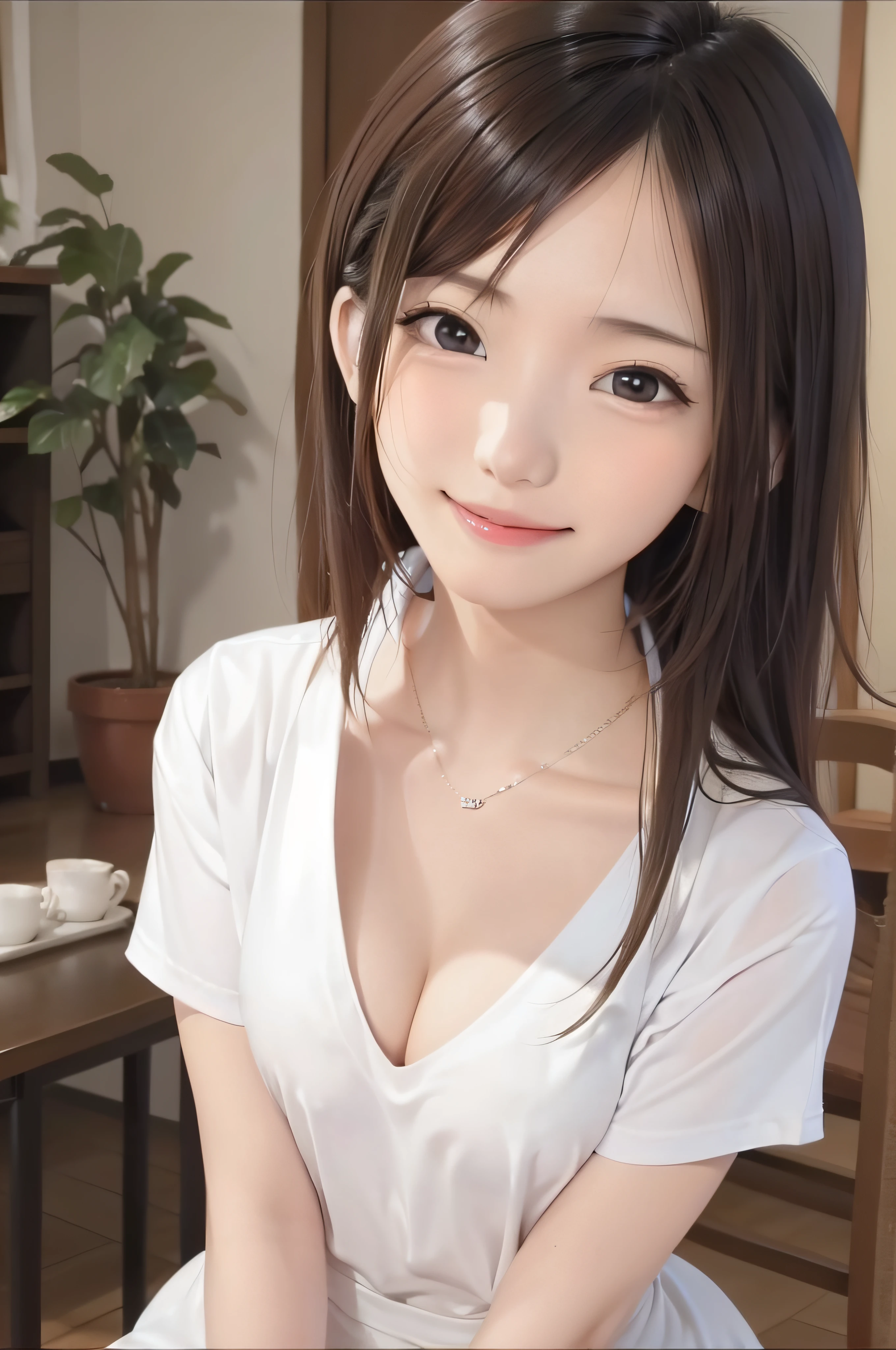 14years、brown haired、Realistic eyes、real looking skin、hi-school girl、small tits、(8K、masterpiece)、(reallistic、Photorealsitic)、top-quality、ighly detailed、The ultra-detailliert、Beautie、cute little、japanes、idol、a smile、Close-up portrait、Healthy face