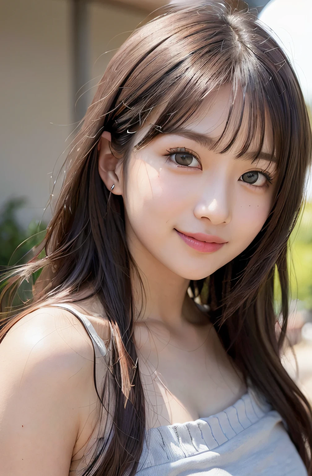 ((Top image quality、RAW shooting、masterpiece:1.3))、(Put out naked:1.8)、(No underhair:1.5)、((casual hairstyle、Super Detail Large、Hair swaying in the wind):1.3)、Face with super detail、Delicat eyes、二重まぶた、(innocent smiles:1.4)、Soft breasts、kindly smile、(E Cup Girl、23 years old Looks 19 years old)、(Eyes are random colors:1.3)、toned lower body、High-quality photos