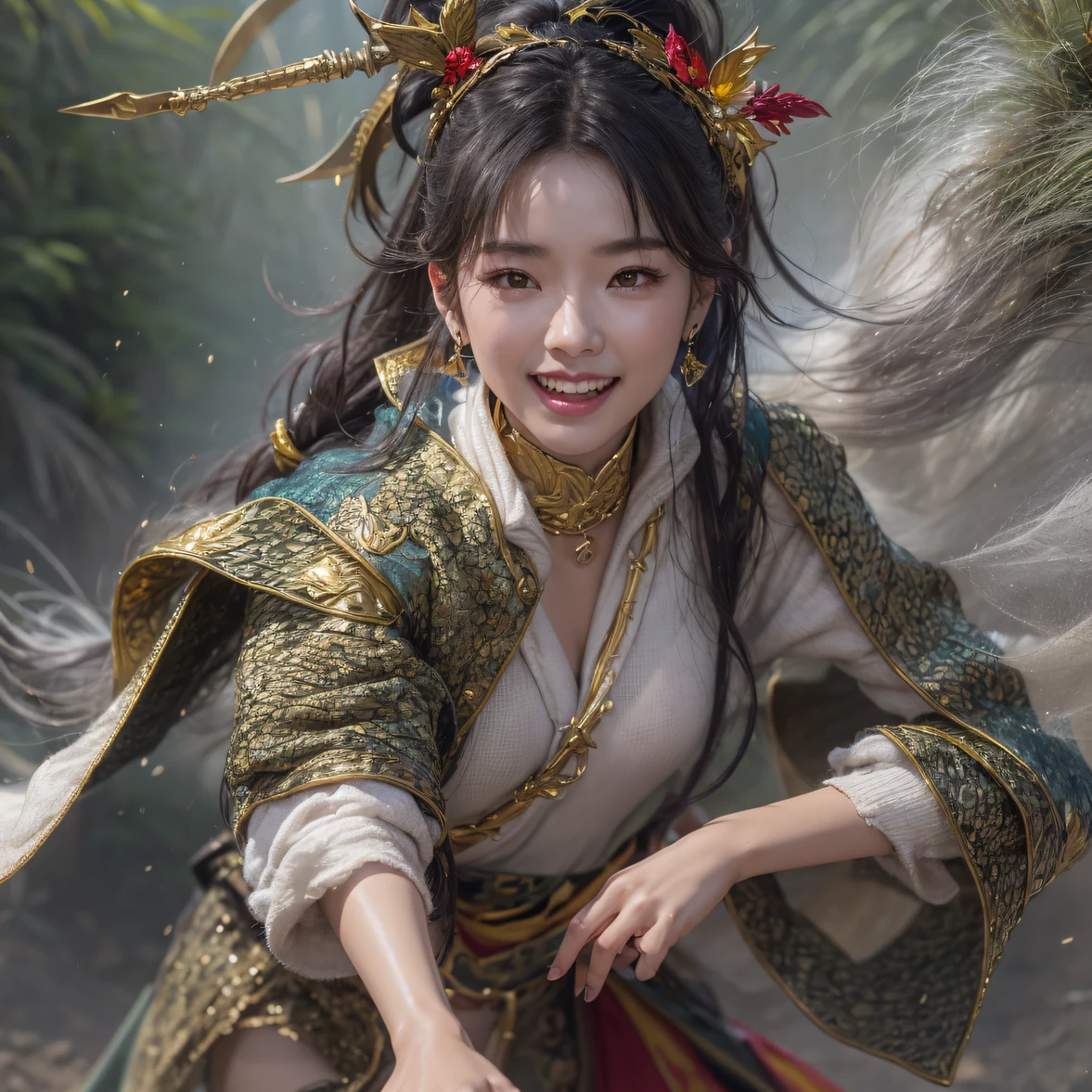 cinematic cgsociety,,Tropical canyon battle scene、Chinese big breasts、Quaint、three kingdom、ember、100 people、Telephoto vista(CG)、Intense CG battles、high detal、masuter piece、NSFW,Multi-layered long-sleeved gauze garment,Quick-dry vest,Linen sweater,Crocodile skin cape,golden shoulder pads, Silver hammer pattern cape, Burgundy body hair,Water vapor female spy,Shower buttocks green fruit milk jelly flat chest,Pine silk fish net knee brace space dance,Hexagonal prism,Put on a sprinkling gold pineapple knife,extremely happy,Zhou Dongyu(Tropical canyon battle scene)((Scenes))