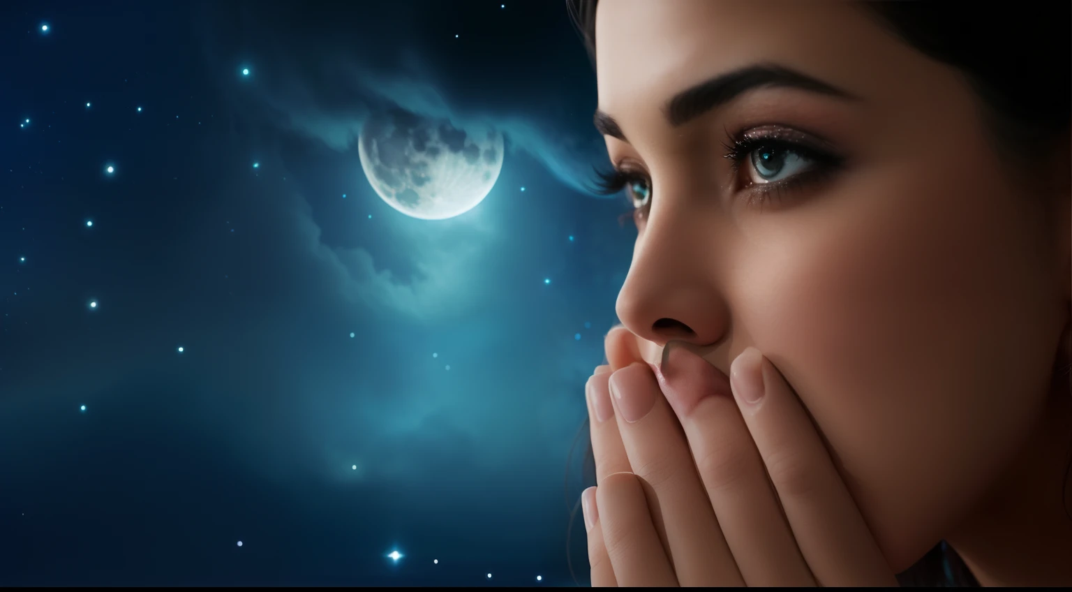 there is a woman that is covering her face with her hands, choro. Scifi, Surreal Tears of the Moon, fantasy and cosmic horror movie, Ainda do filme A Chegada, quadro emocional, mulher chorando, perturbado, rosto derretendo no universo, imagem promocional do filme, dramatic sci-fi movie still, filme promocional ainda