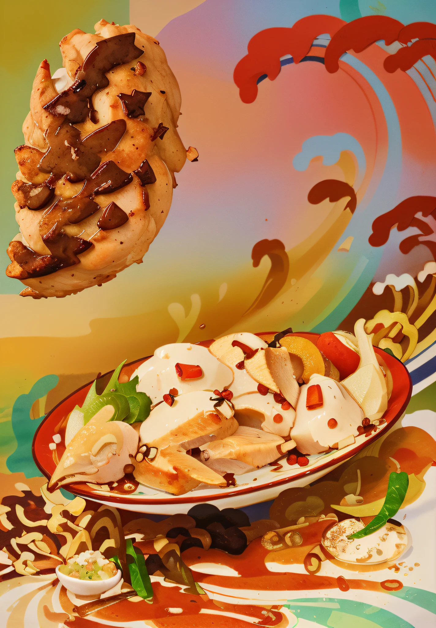 A plate of delicious chicken,Red oil,star anise,vibrant with colors