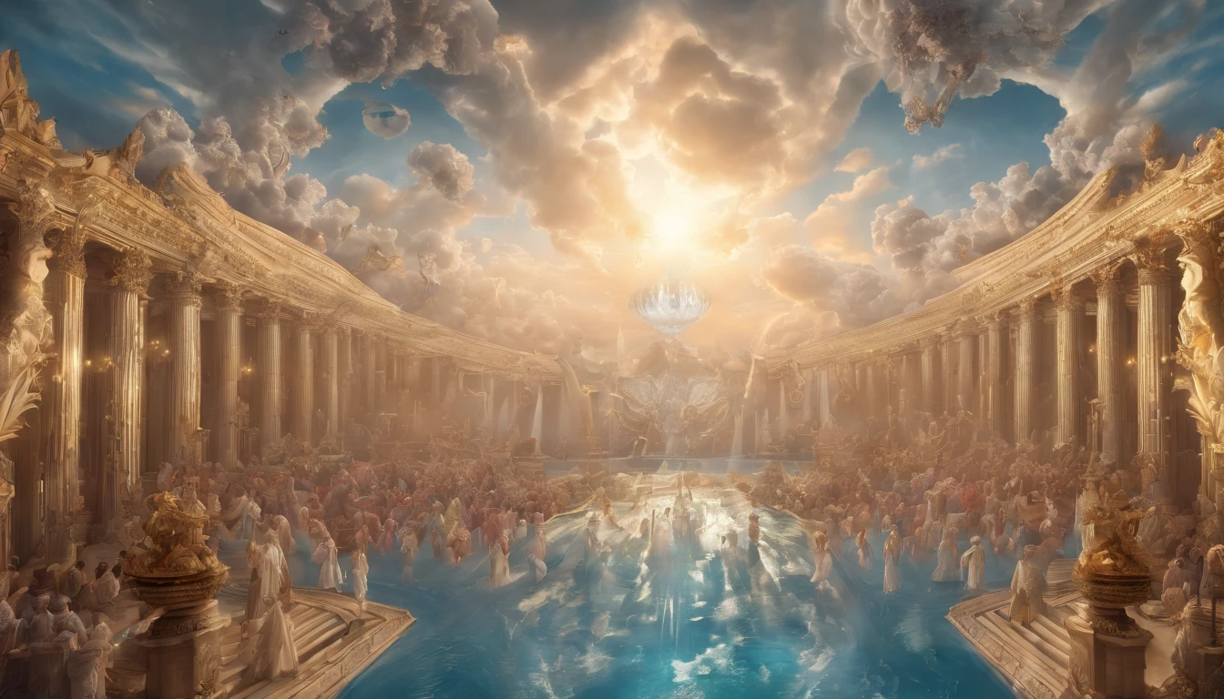 The Rapture ,Thousands of people are floating in the air,Standing on the clouds, Thousands of people are dressed in white, Raise your hands and sing hymns to praise God. The scenes are magnificent and surreal. (Best Quality, 4k, 8K, high resolucion, Masterpiece:1.2), Ultra-detailed, (realisitic, Photorealistic, Realistis:1.37), portrait of a, Vivid colors, studio lit, Sharp focus, physics based rendering, extreme detail description, Biblical Topics, grand ambience, radiant light.