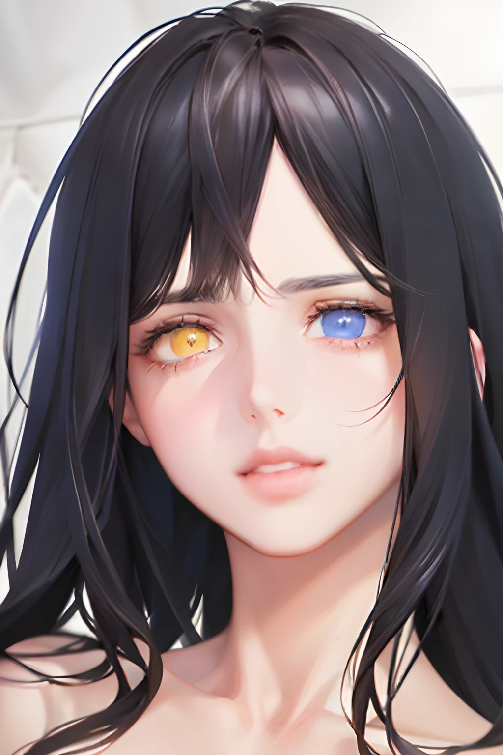extremely detailed eyes, (Best Quality,4k,8K,hight resolution,Masterpiece:1.2),Ultra-detailed,(Realistic,Photorealistic,photo-realistic:1.37),portrai,Professional,black hair,Dark hair,morena,beautiful detail eyes,Heterochromia,Detailed eyes with different colors,dark eyes,Deep Dark Eyes,Long contrasting eyelashes,,Perfect eyebrows,Narrow bridge of the nose,,full lips. Additional Description:s face(facial) is the main subject of the image, which is the face of a human being. black hair(Black hair), Dark hair(dark colored hair), and brunette(morena) Accentuate a person's dark hair color. eyes(Eye) indicates that, that the focus of the face is the eyes. A detailed eye(A detailed eye) Implies, that the eyes should be depicted with great attention to detail. Eyes of different colors(Eyes of different colors) and heterochromia(Heterochromia) Introduce the unique characteristics of eyes of different colors. The left eye is blue(The left eye is blue) and the right of yellow(yellow right eye) Next, refine the eye colors, Demonstration of the Heterochromia Effect. Different colors(Different colors) added at the end, To enhance the uniqueness of your eye color. Additional tags express the need for a high-quality and realistic image of the face, with an emphasis on the eyes. portrai, Professional, Realistic Tags, and the mention of perfect eyebrows, Narrow bridge of the nose,, and full lips contribute to the overall detailed and artful depiction, which will be created by stable diffusion.