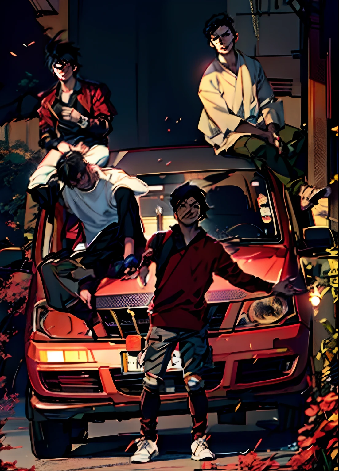 They look at their phones in a dark room, still from live action movie, japanese live action movie, live-action movie scenes, akehiko inoue and ross tran, redline anime movie style, SNK, ross tran and bayard wu, movie still 8 k, jin shan and ross tran, film promotional image, 8 k movie still
