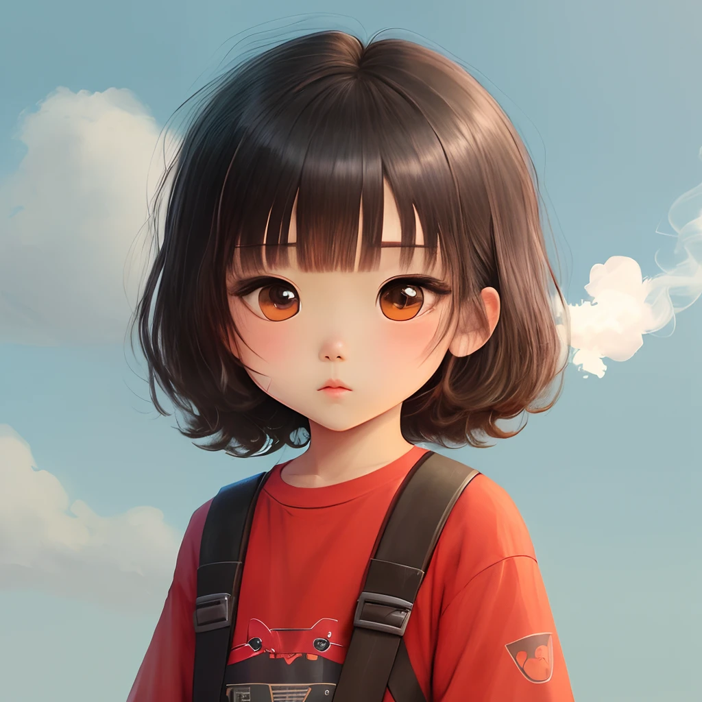 Chibi Chara Turned to the side cigarettes Eyes are hidden by bangs Carrying a sniper rifle