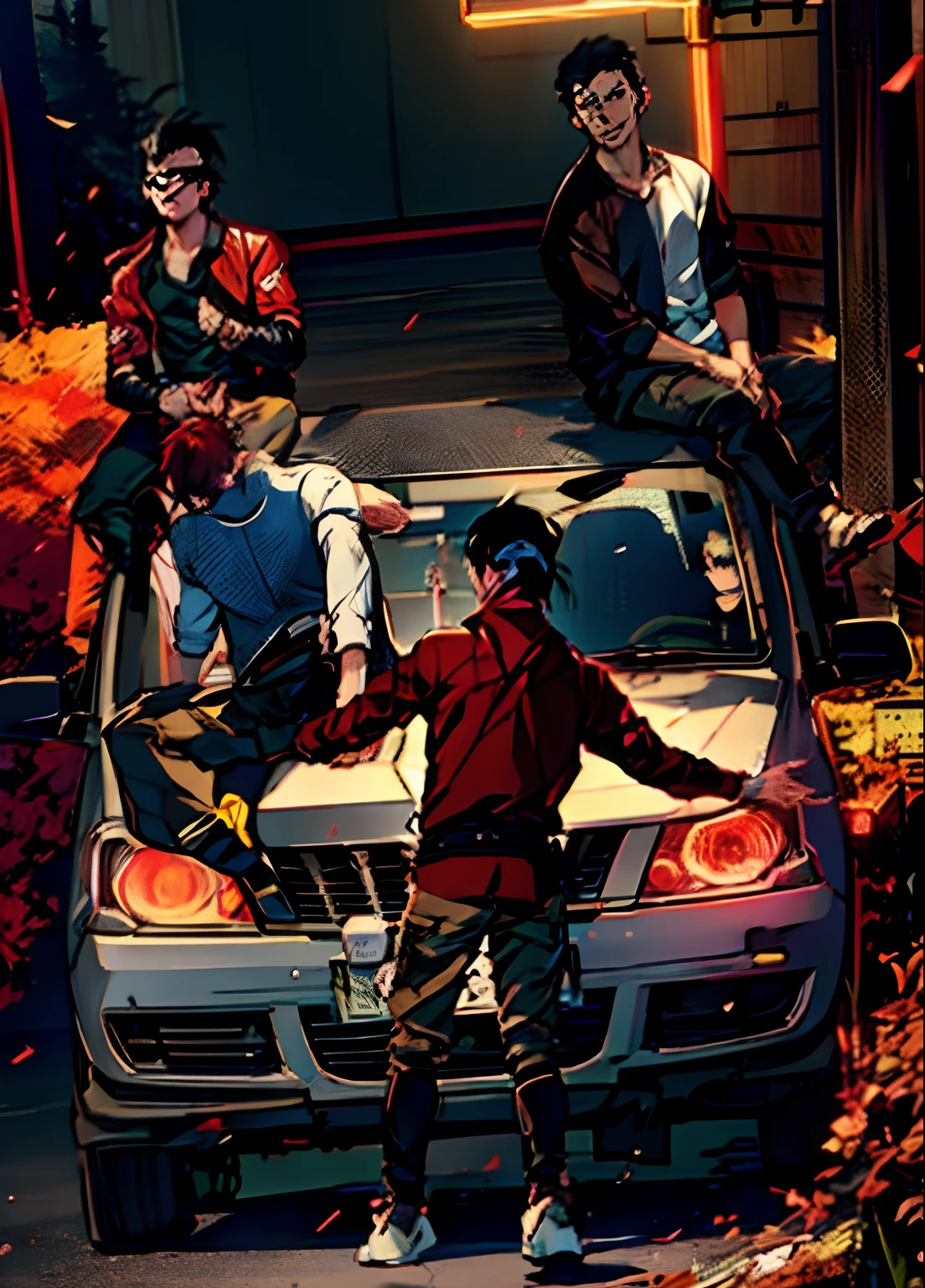 They look at their phones in a dark room, still from live action movie, japanese live action movie, live-action movie scenes, akehiko inoue and ross tran, redline anime movie style, SNK, ross tran and bayard wu, movie still 8 k, jin shan and ross tran, film promotional image, 8 k movie still