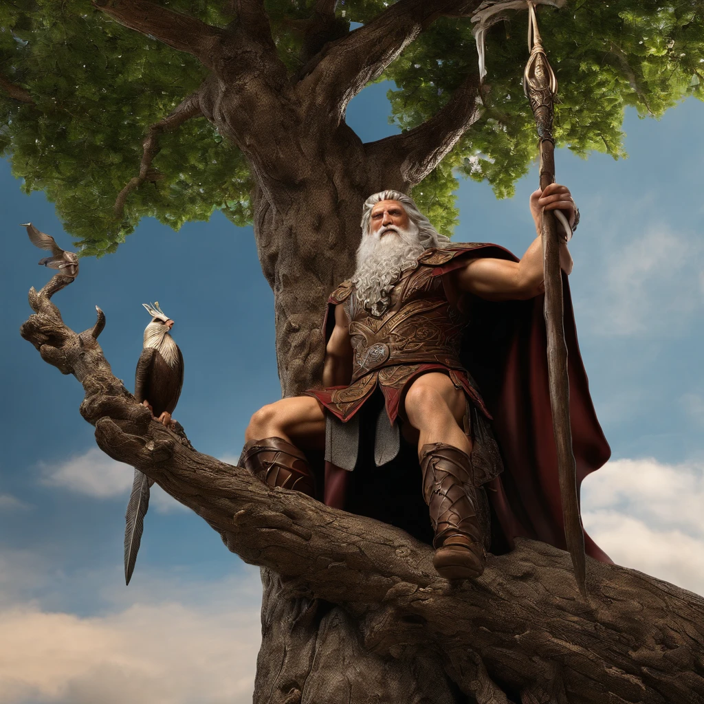 Odin hanging from a tree pierced by a spear