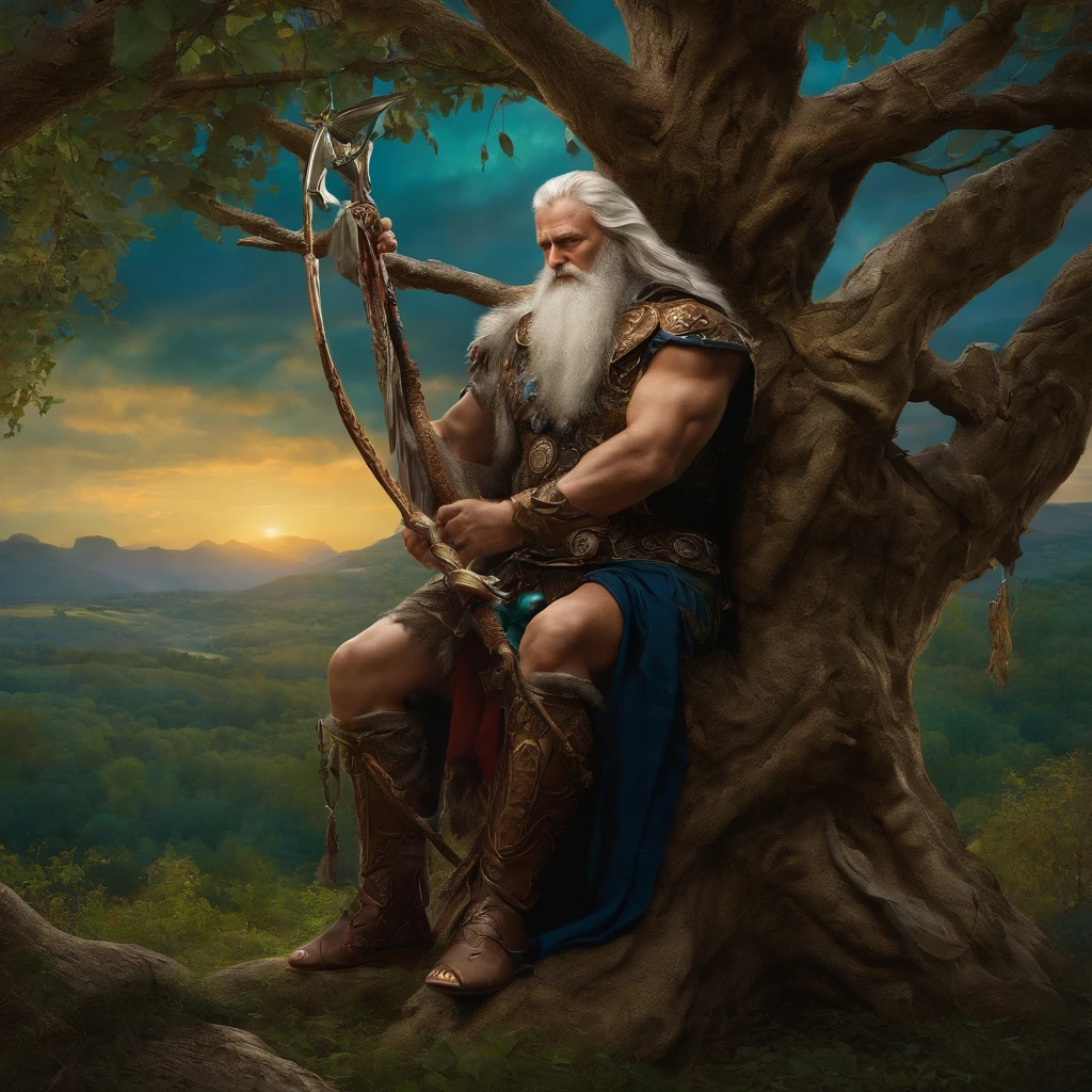 Odin hanging from a tree pierced by a spear