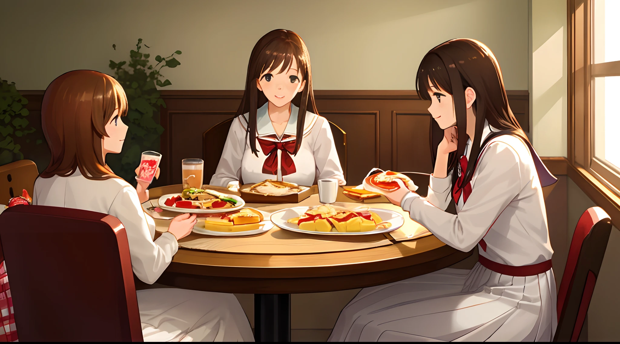 A High school girl breakfast on the dinning table with her 40 yrs old mother