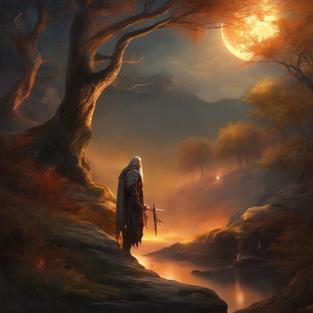 best quality,ultra-detailed,realistic,photo-realistic:1.37,portrait,Odin hanging from a tree pierced by a spear,grim expression,weathered face,blood dripping from wounds,fierce eyes,long gray hair and beard,heavily detailed facial features,wise and powerful look,ancient Norse god,vivid colors,shadowy background,eerie lighting,mythology,legend,moonlit night,symbolic,depiction of sacrifice and wisdom
