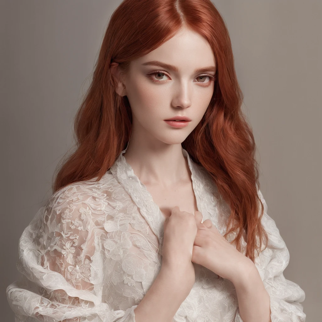 RAW photograph, best quality, masterpiece, an extremely delicate and beautiful, extremely detailed, CG, unity, 8k wallpaper, Amazing detailed, finely detailed, masterpiece, best quality, official art, extremely detailed CG unity 8k wallpaper, ultra-detailed, highres, extremely detailed, clear, focused, (best quality), (realistic, photo-realistic:1.6), 8k, soft lighting, high quality, cinematic lighting, 1girl, centered, full body, redhead, (sweat:1), perfect fingers, long hair