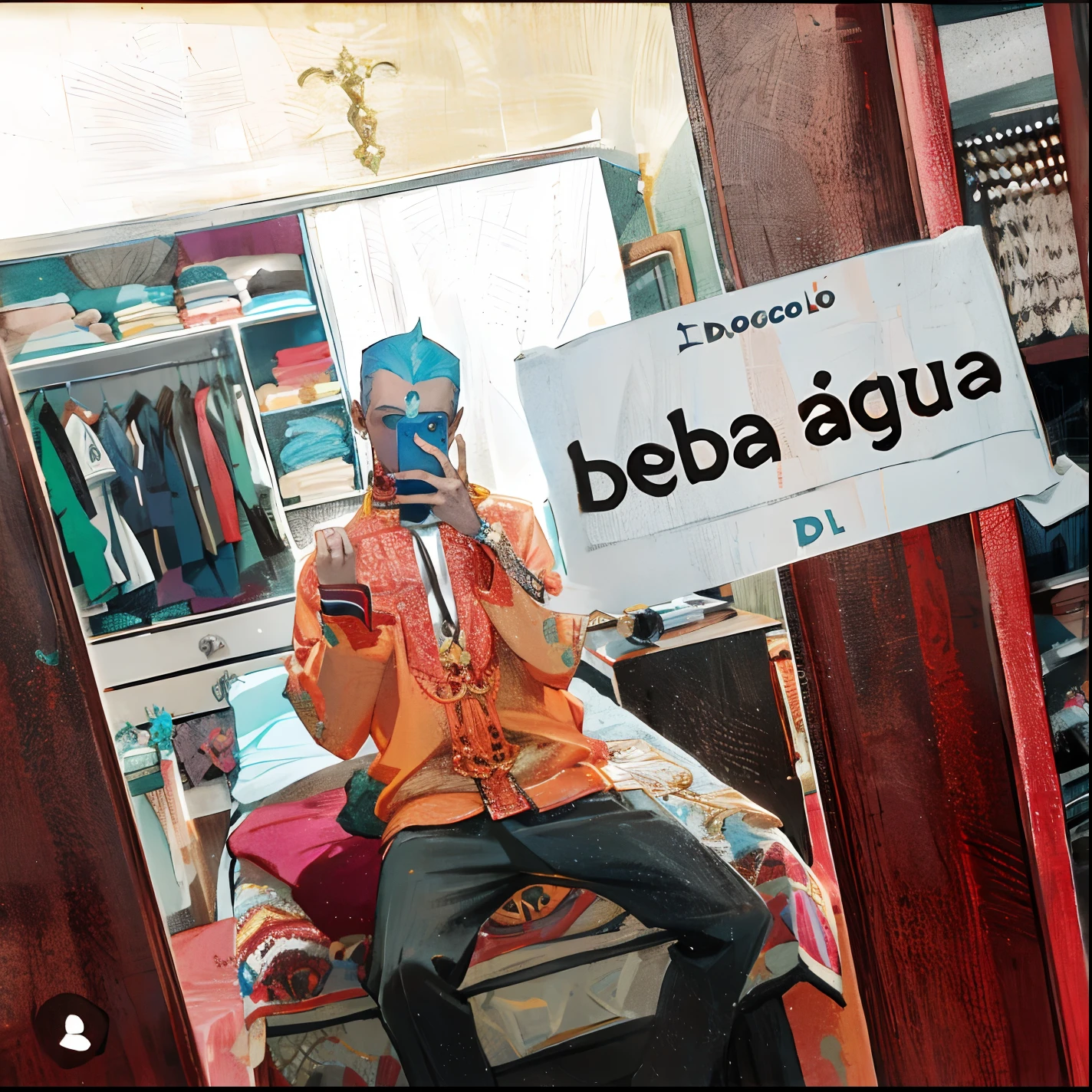 There's a man sitting on a bed taking a picture of himself, demobaza, vestindo demobaza fashion,  yo menino berbere, beta masculino, imagem vazada, inspirado em bela nagy abodi, ungina real, 😭🤮 💔, Directed by: Bela Nagy Abodi, roupas berberas, Estilo Zaba, Camrea ruim