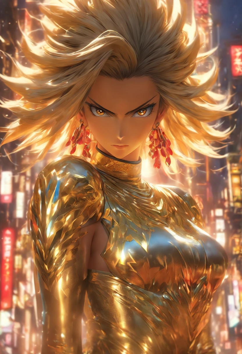 (((Best Quality))), (((masutepiece))), Solo, Super Fine Photo, full body picture Unreal Engine 5 8K UHD, Beautiful Girl, Details of face, Wearing a gold lace skin tight latex catsuit, latex collar, Latex Gloves, Latex long socks with strap, arm and leg cuffs, Unified 8K Wallpaper, Hyper Detailed, Sharp Focus, Walking through the city of the future　miyamoto musashi　Colossal tits　teats　FGO