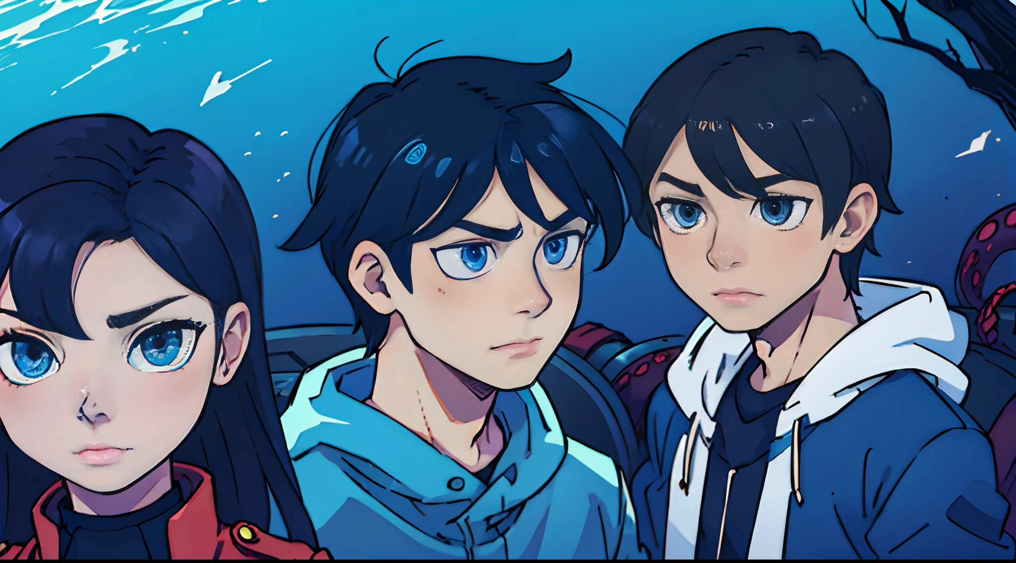 Anime style，male people，Black hair and blue eyes，extremely cruel and despotic，tentaculata