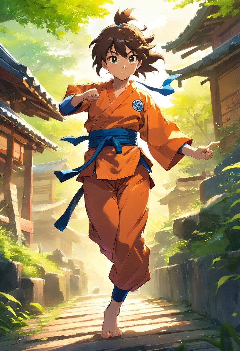 Teen Goku, outdoors rural village, martial arts training, fighting someone, 2 people

(best quality,4k,8k,highres,masterpiece:1.2),ultra-detailed,(realistic,photorealistic,photo-realistic:1.37),HDR,UHD,studio lighting,ultra-fine painting,sharp focus,physically-based rendering,extreme detail description,professional,vivid colors,bokeh,portraits,landscape,anime,sci-fi,photography,concept artists,rich, vibrant colors, dynamic lighting, dynamic poses, intense action, paintbrush strokes, stunning background scenery, lush greenery, sunlight streaming through trees, flowing rivers, traditional wooden houses, training grounds, traditional martial arts attire, energetic movements, powerful punches and kicks, swirling energy, flying debris, hand-to-hand combat, epic battle.