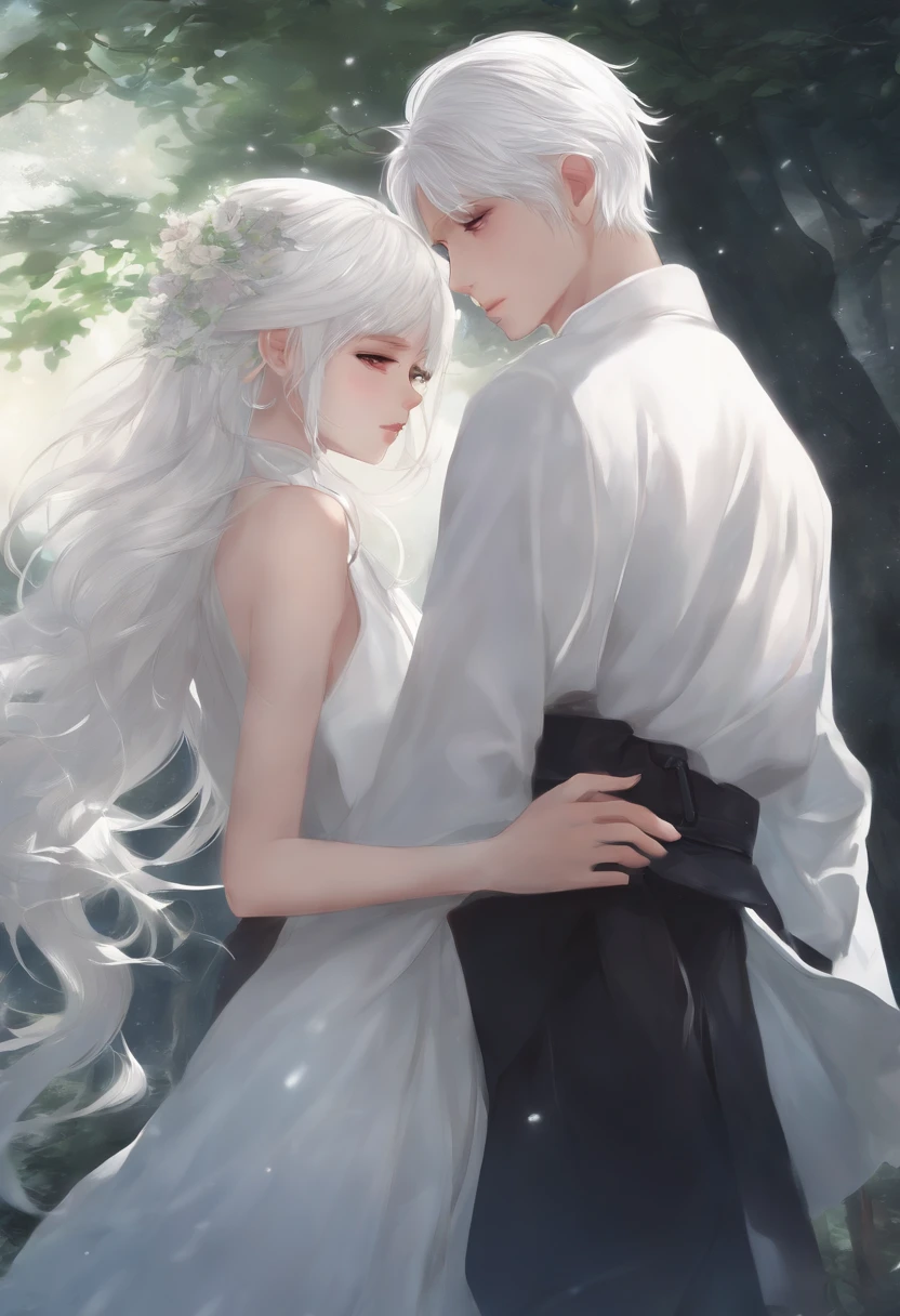 anime image、white hair、two people、fleeting、Beautiful fece、illustratio、yuki、15yo student、animesque、angelicales