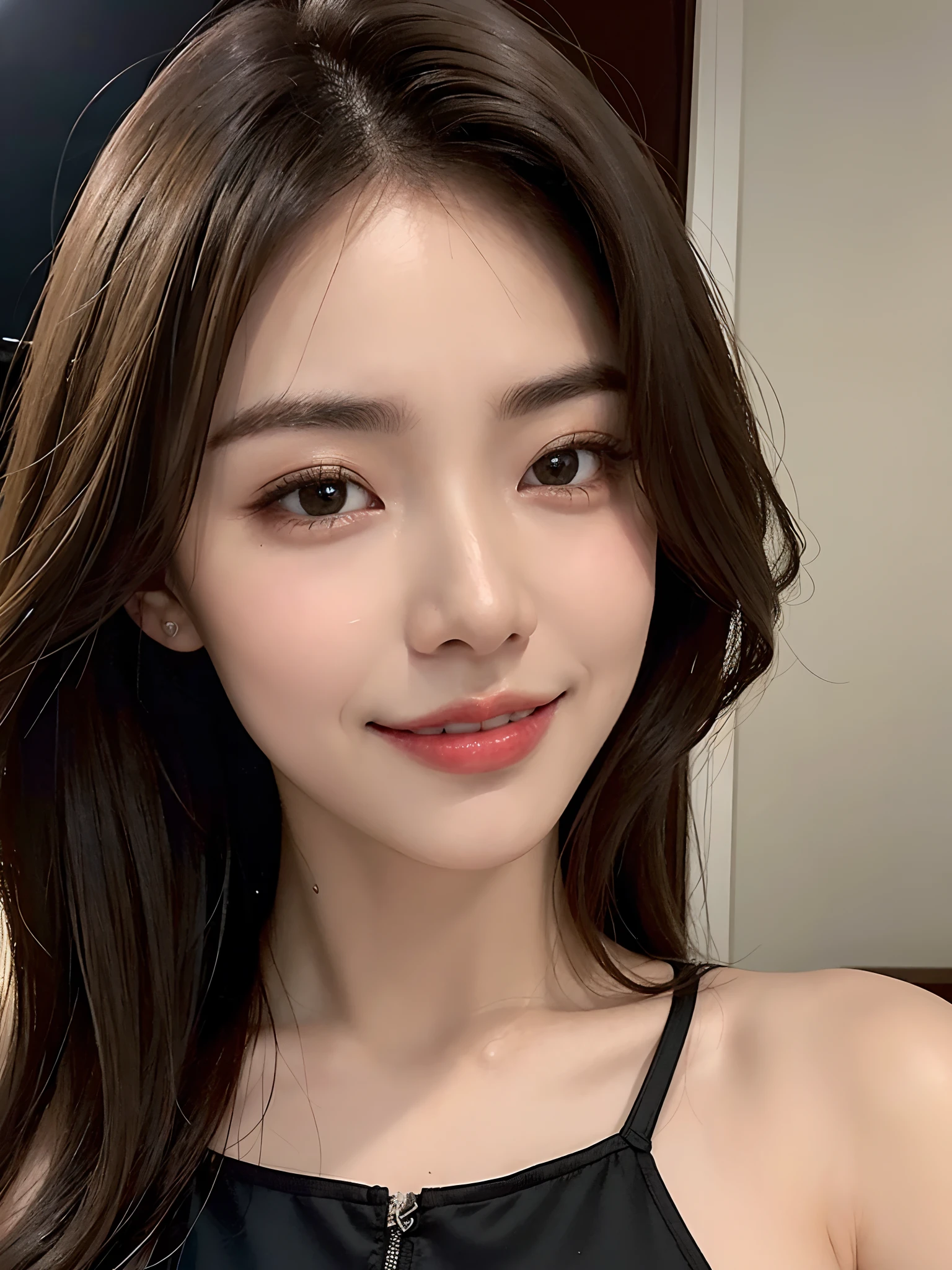 ((Realistic lighting、top-quality、8K、超A high resolution、masterpiece:1.3))、Fine details、Clear focus:1.2、 nudde、1 Japan Girls、perfectbodybeauty:1.4、Slim abs:1.1、dark-brown eyes、disheveled middle brown hair、((Close-up on the face:1.5))、(Midnight Room、In front of the wall)、Slender face、Slender body、A sexy、(Black Silk Gloss Dress)、(Close-up on the face:1.2)、((( Nipples protrude from the dress)))、pointed Nipple、Breast Do-Up、Looking at the camera、(26 year old:1.3)、二重まぶた、a necklace、 (A smile:1.2) 、Spread legs、Silk Panties、