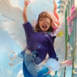 angel art, everyone jumps, smiles, joy, heaven, love, flower garden, happiness, light, lassen