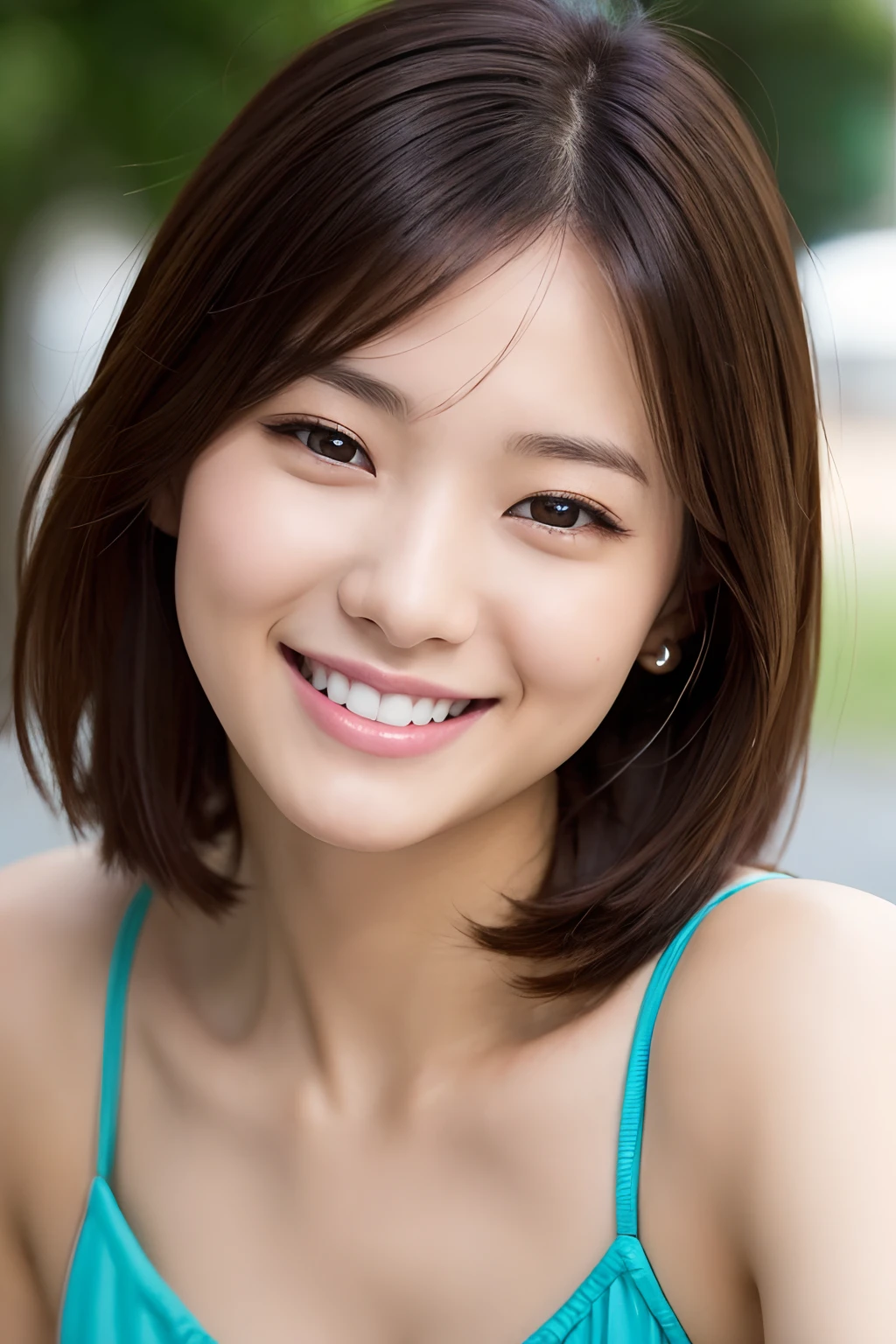 25-year-old girl, smiling, closeup shot,