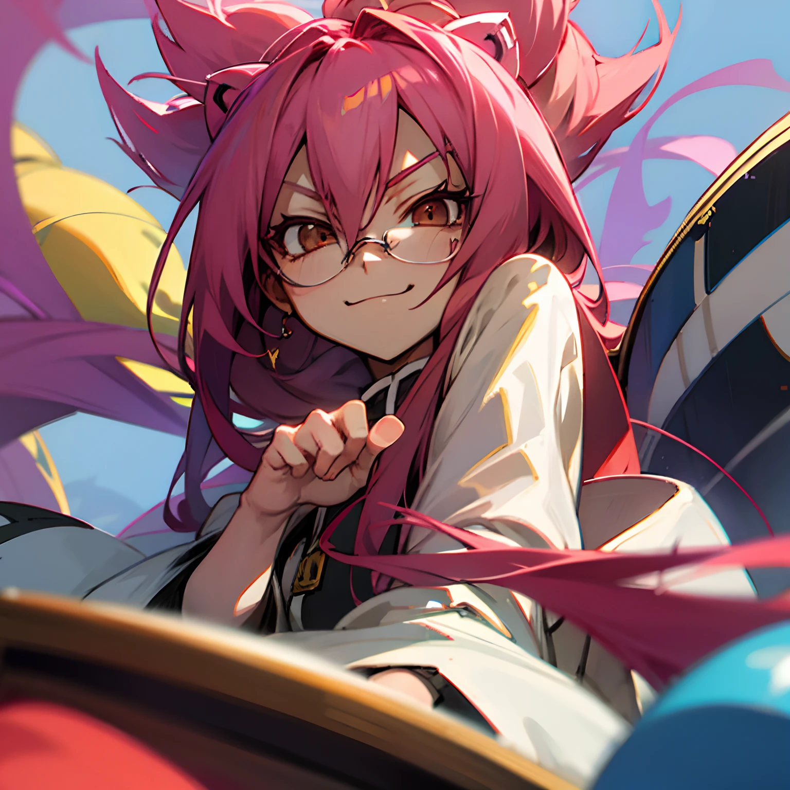 Kokonoe Mercury, glasses, face focus, naughty smile