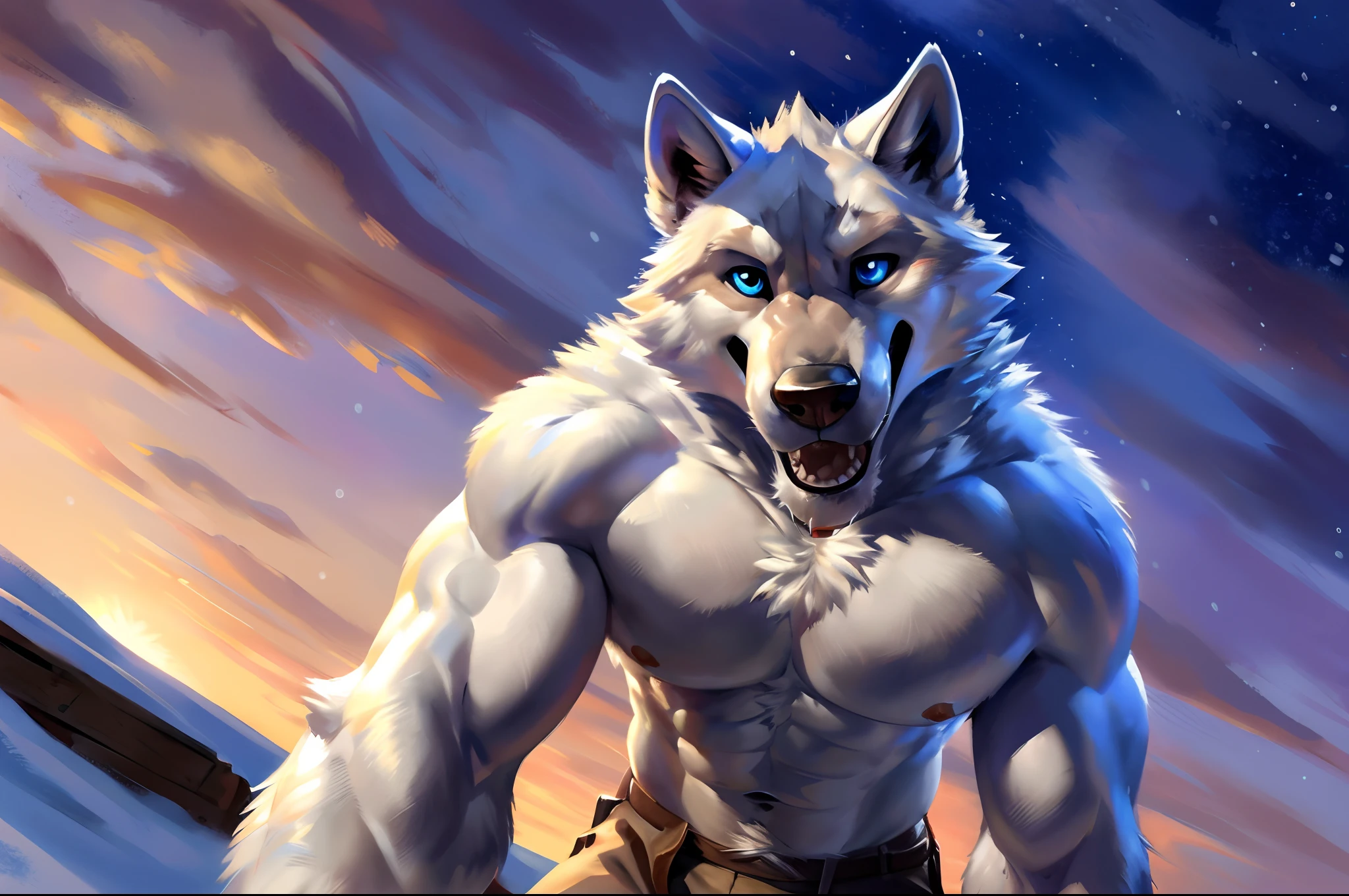 muscular feral:1.2 thin white wolf, posing for the camera. 4k, high resolution, best quality, perfect colors, perfect shadows, perfect lighting, posted on e621, furry body, feral white wolf, quadruped:1 white wolf, solo, male, adult, slim, (skinny:2 build:1.4, strong pecs), correct anatomy, white fur (white:1 fur, detailed fur, epic, masterpiece:1.2), (winter background, snowing, cloudy sky, sunset), sexy shadows, (by echin, by Taran Fiddler, by takemoto arashi, by Traver009, by Juiceps), (detailed blue eyes:1.2), impressive physique, tired pose, struggling, effort pose, bothered face, exhausted, detailed eyes, looking at camera, close-up, open mouth, thick drooling:1.4, low-angle shot