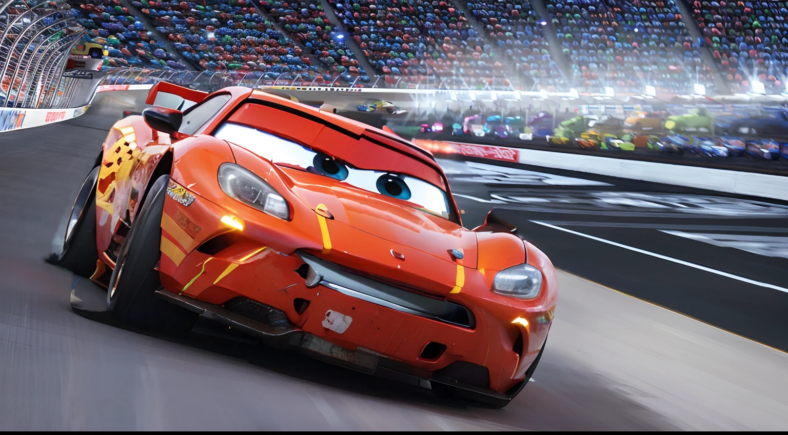 mcqueen, cars movie, cyberpunk design, neon