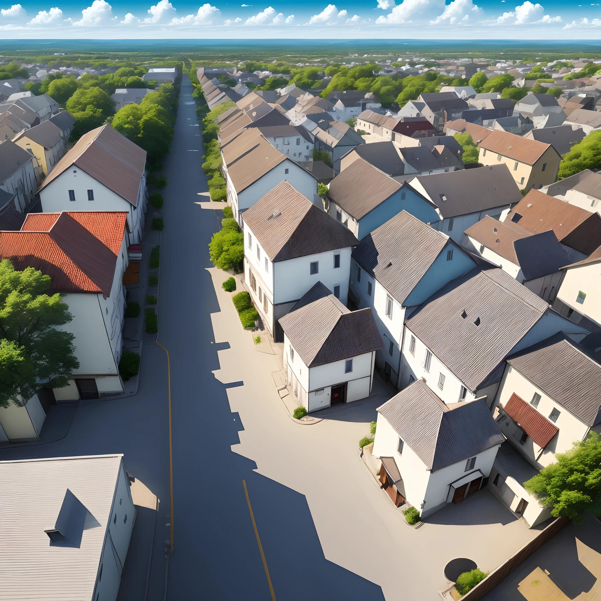 blue open sky white clouds Small townscape