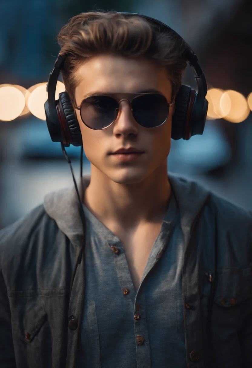 Perfect centering, , Wear a shirt, Wearing sunglasses, Wearing headphones, Wering musk, cheerfulness, Standing position, Abstract beauty, Centered, Looking at the camera, Facing the camera, Approaching perfection, Dynamic, Highly detailed, Smooth, Sharp Focus, 8K